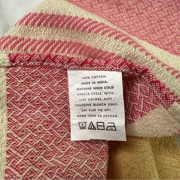 Tribe Alive Poncho One Size Pink Striped Fringed Cotton Beach Cover Up Boho - Picture 4 of 6